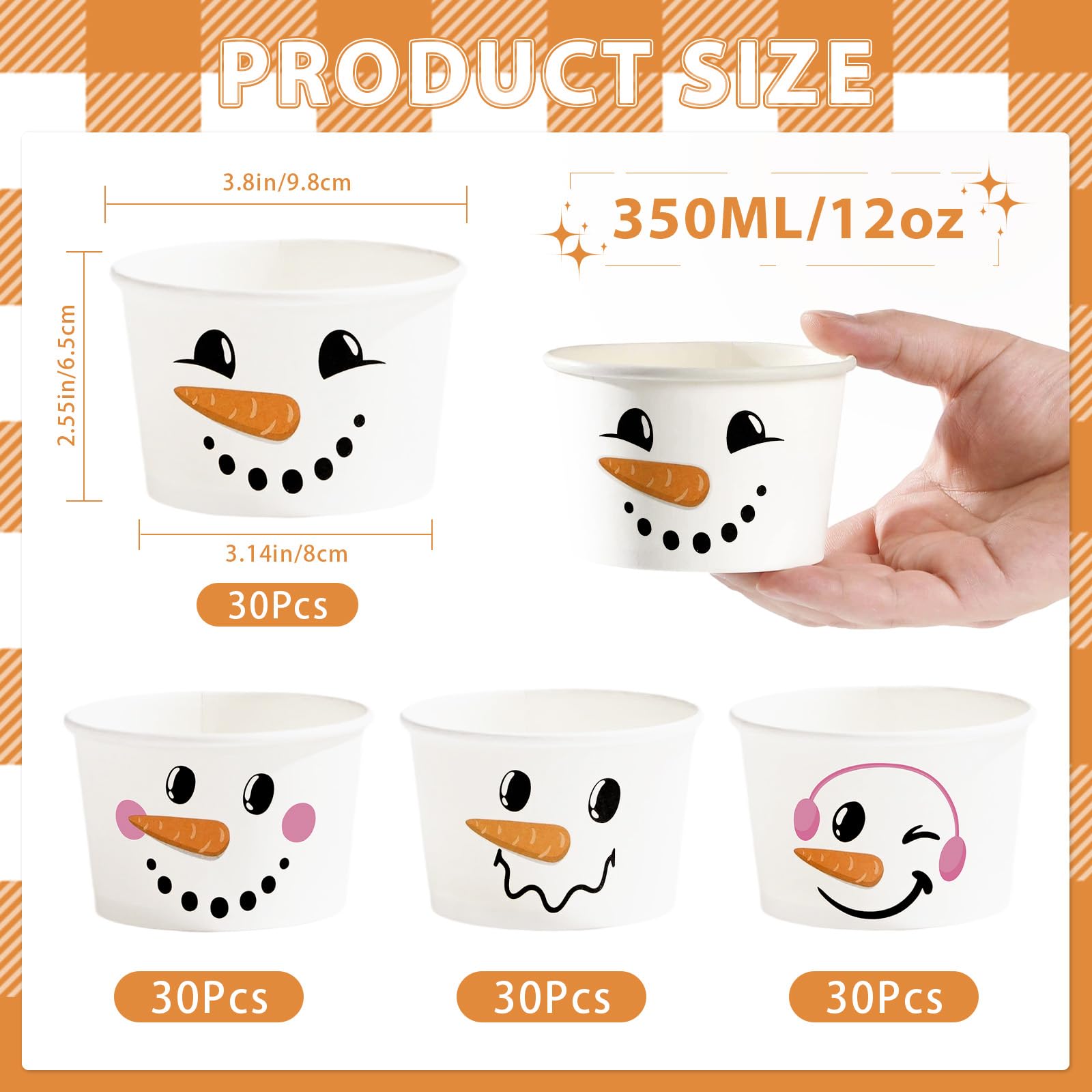 120 Pcs Christmas Snowman Snack Cups - Grencian