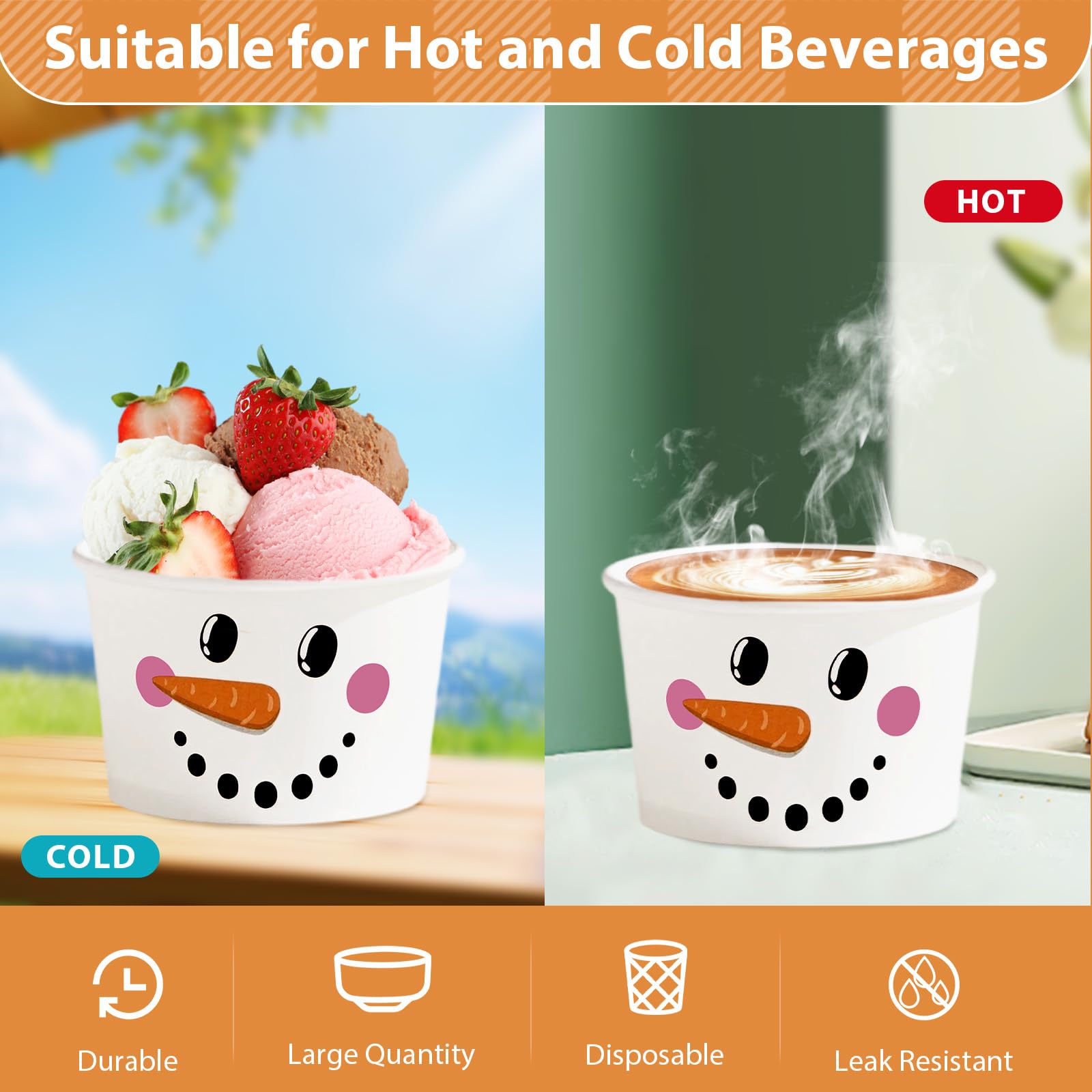 120 Pcs Christmas Snowman Snack Cups - Grencian