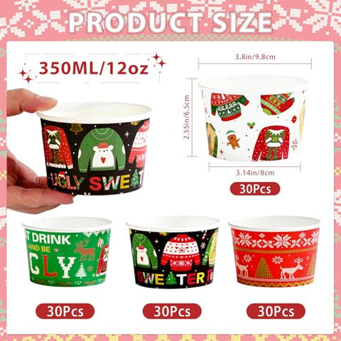 120 Pcs Christmas Ugly Sweater Snack Cups - Grencian