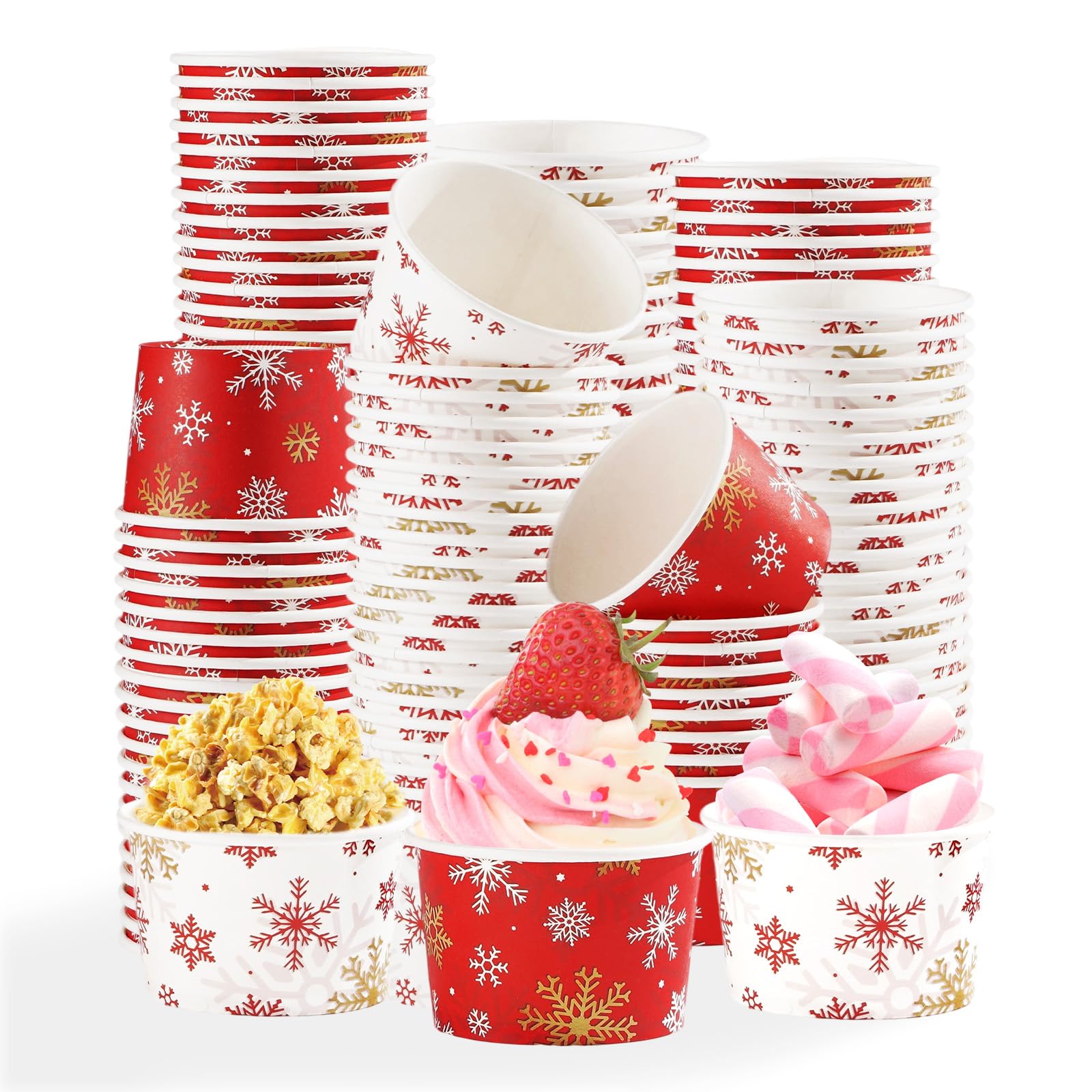 120 Pcs Christmas White Red Snowflake Snack Cups - Grencian