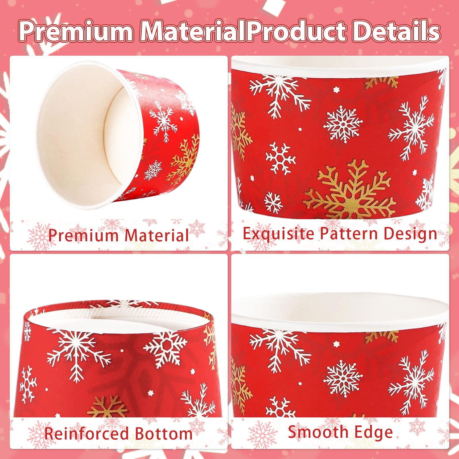 120 Pcs Christmas White Red Snowflake Snack Cups - Grencian