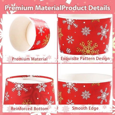 120 Pcs Christmas White Red Snowflake Snack Cups - Grencian