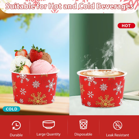 120 Pcs Christmas White Red Snowflake Snack Cups - Grencian