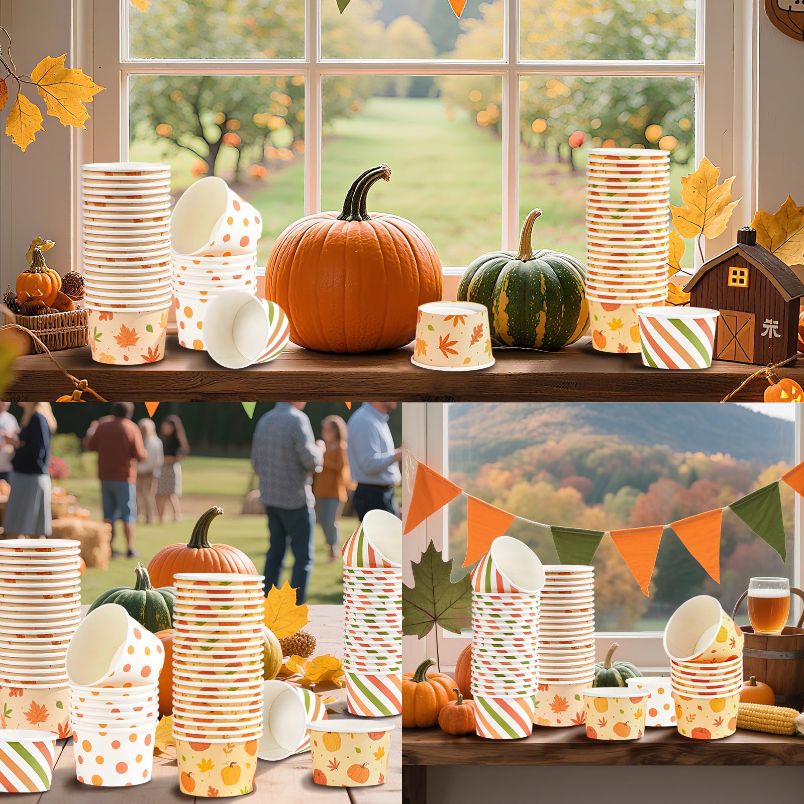 120 Pcs Fall Orange Dots Ice Cream Snack Cup - Grencian