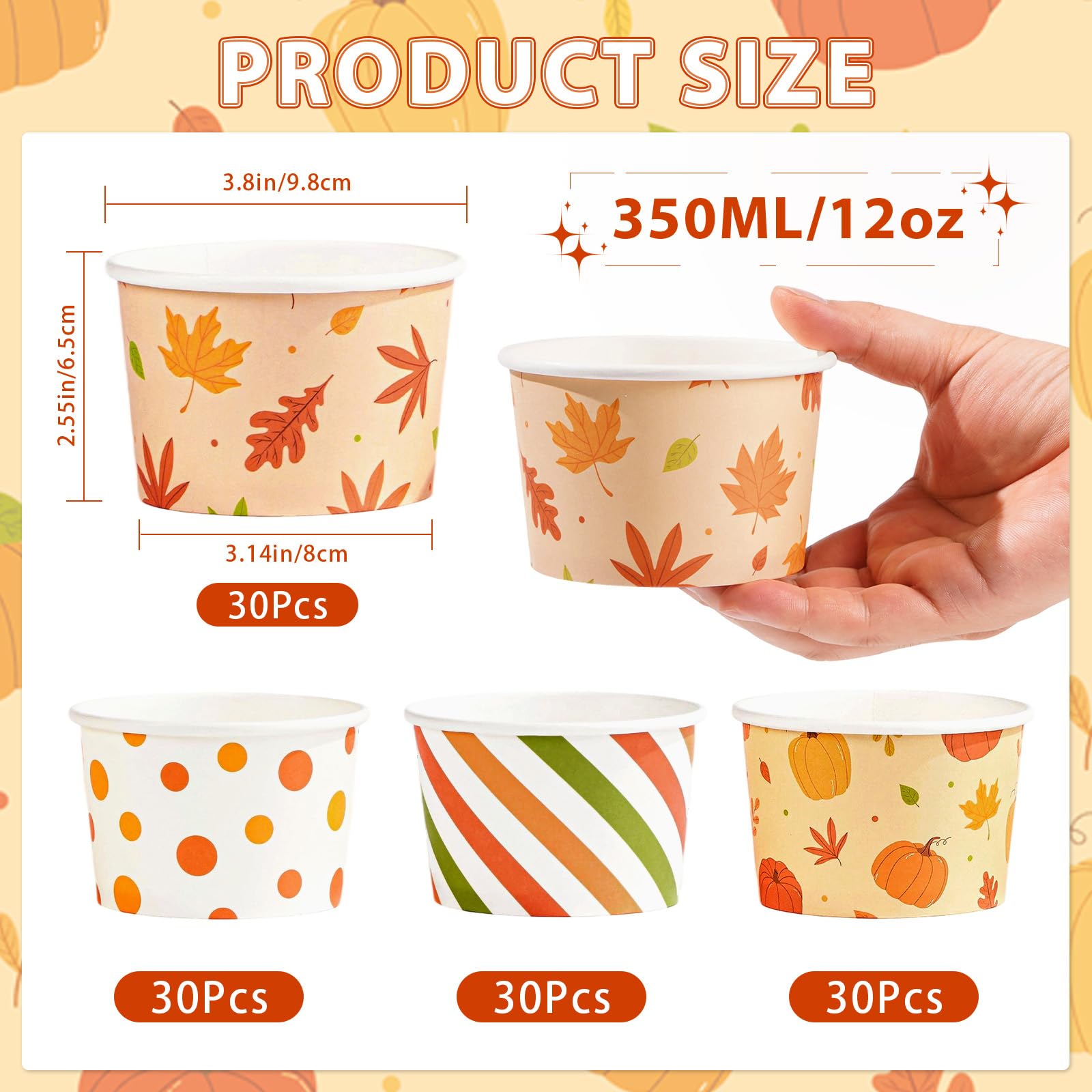120 Pcs Fall Orange Dots Ice Cream Snack Cup - Grencian