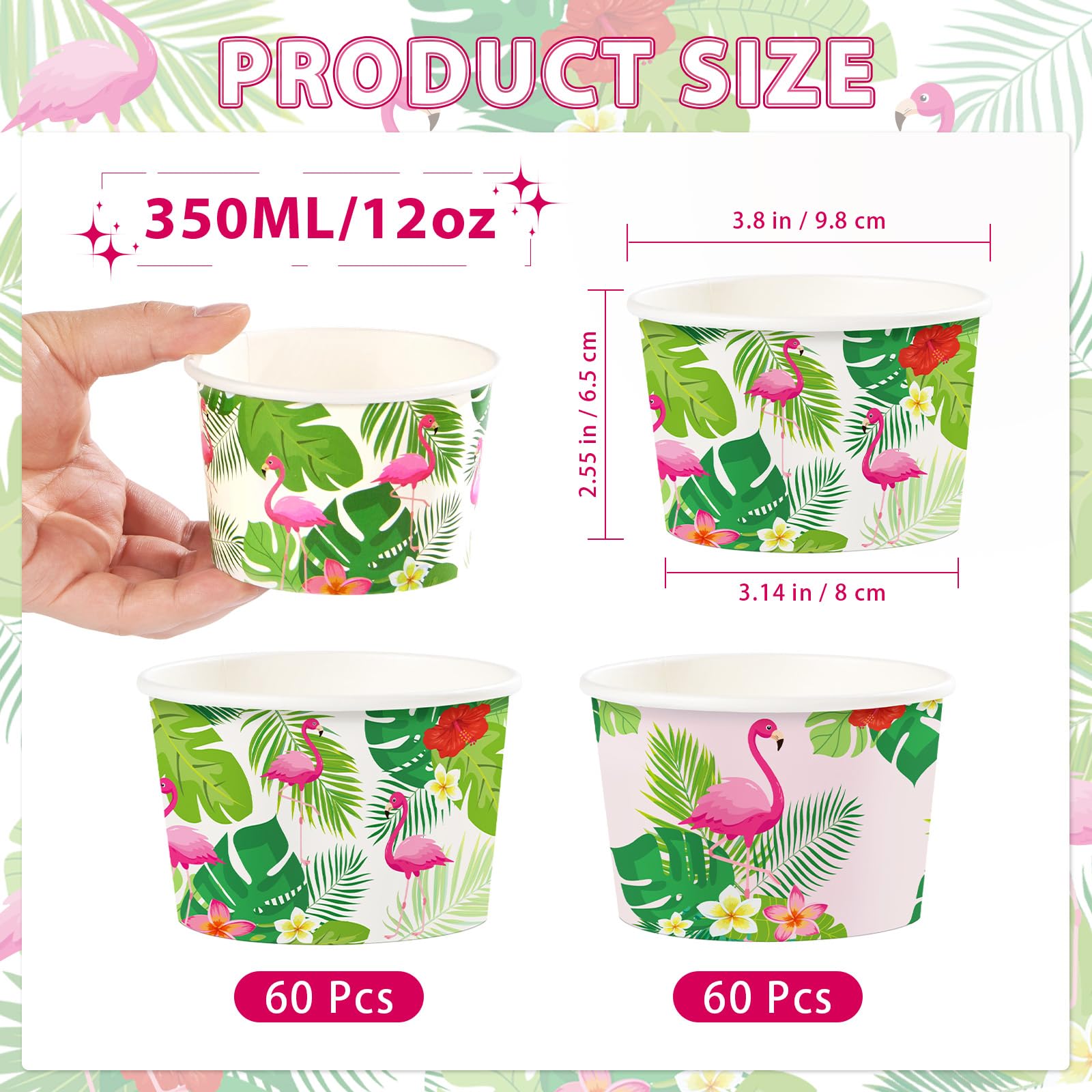 120 Pcs Flamingo Ice Cream Snack Cup - Grencian