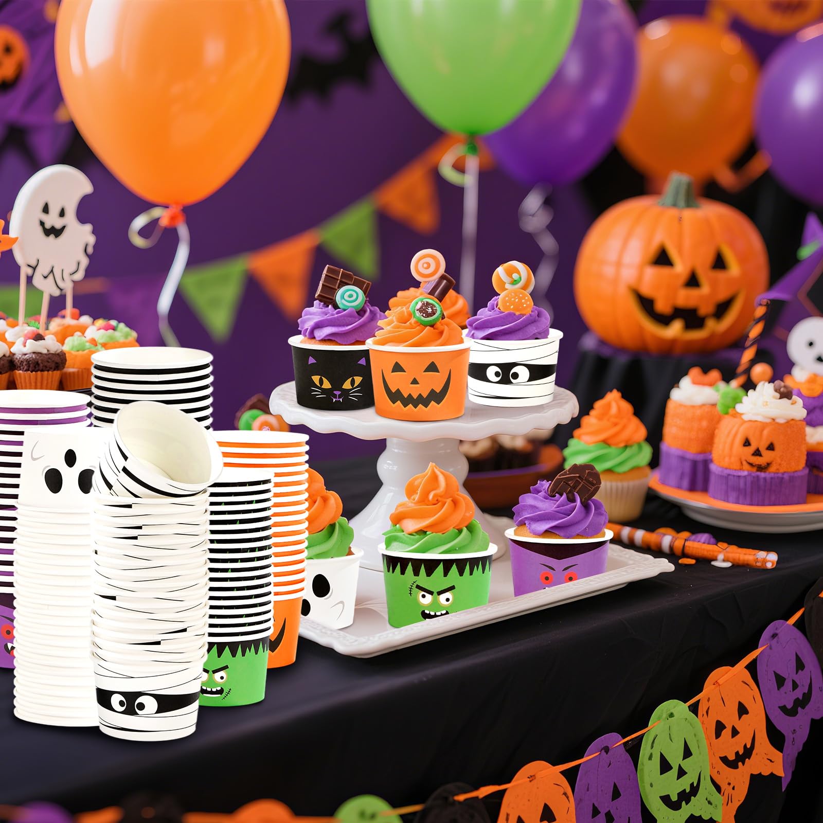 120 Pcs Halloween Ghost Pumpkin Ice Cream Snack Cup - Grencian