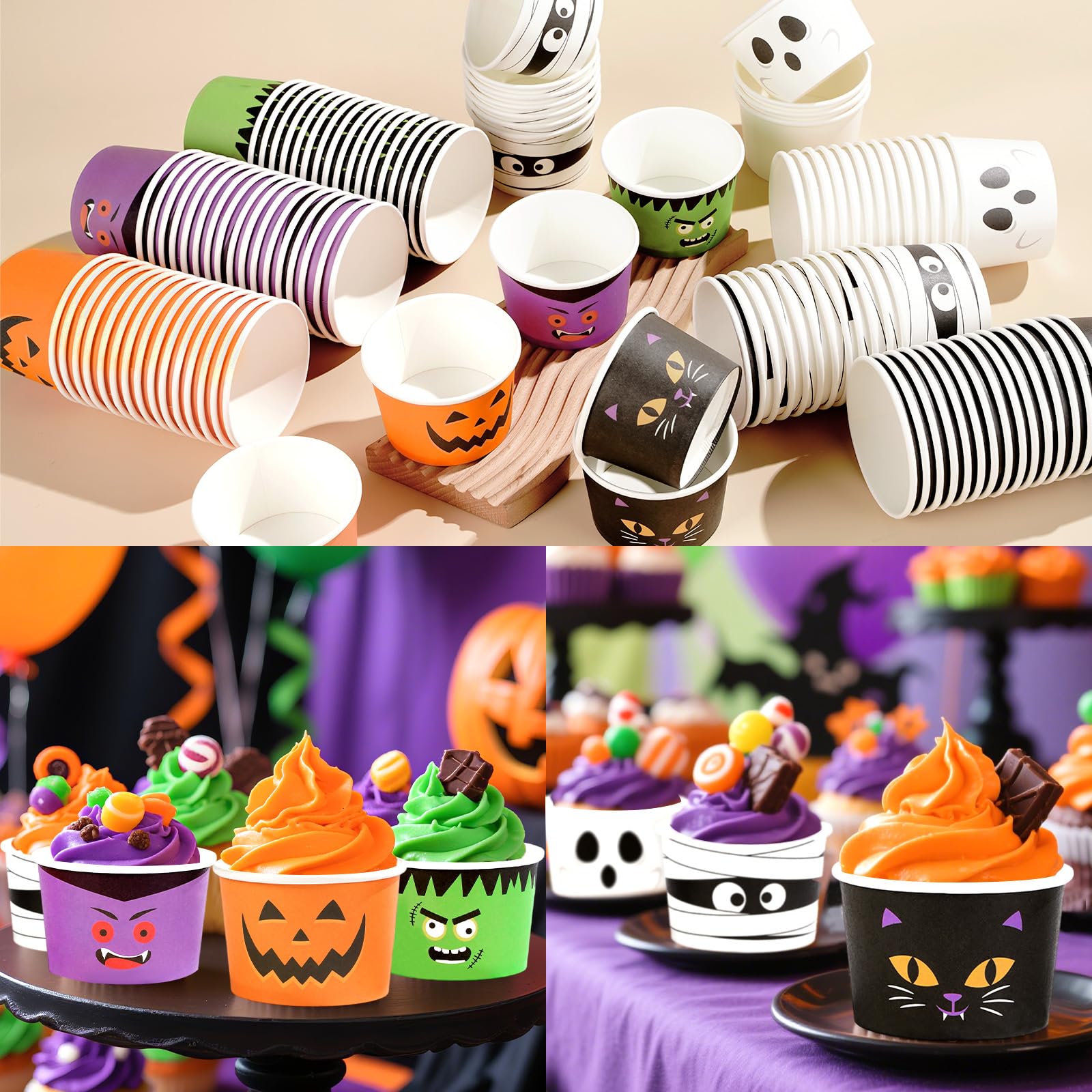 120 Pcs Halloween Ghost Pumpkin Ice Cream Snack Cup - Grencian