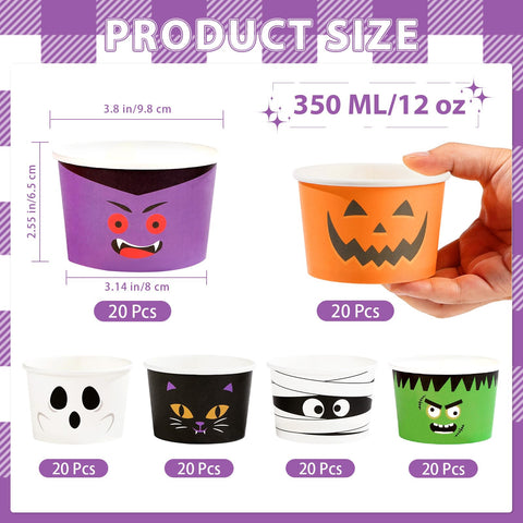 120 Pcs Halloween Ghost Pumpkin Ice Cream Snack Cup - Grencian