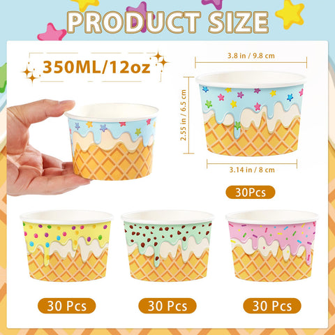 120 Pcs Ice Cream Snack Cup 4 Colors - Grencian