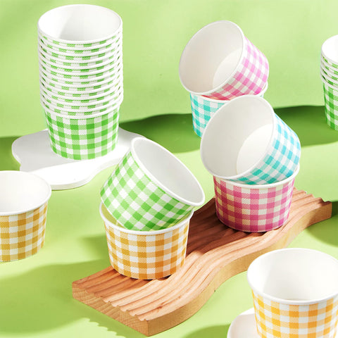 120 Pcs Ice Cream Snack Cup Pink Blue Yellow Green Plaid - Grencian