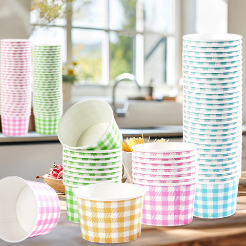 120 Pcs Ice Cream Snack Cup Pink Blue Yellow Green Plaid - Grencian