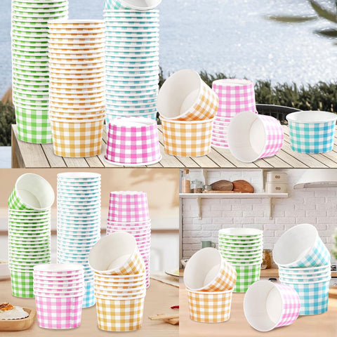 120 Pcs Ice Cream Snack Cup Pink Blue Yellow Green Plaid - Grencian