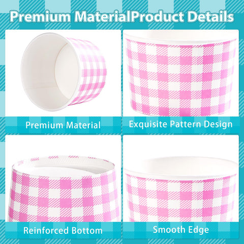 120 Pcs Ice Cream Snack Cup Pink Blue Yellow Green Plaid - Grencian
