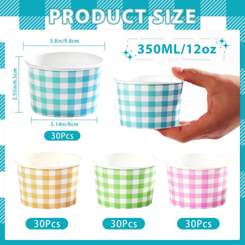 120 Pcs Ice Cream Snack Cup Pink Blue Yellow Green Plaid - Grencian