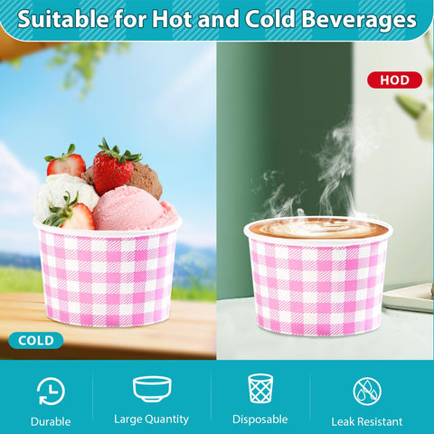 120 Pcs Ice Cream Snack Cup Pink Blue Yellow Green Plaid - Grencian
