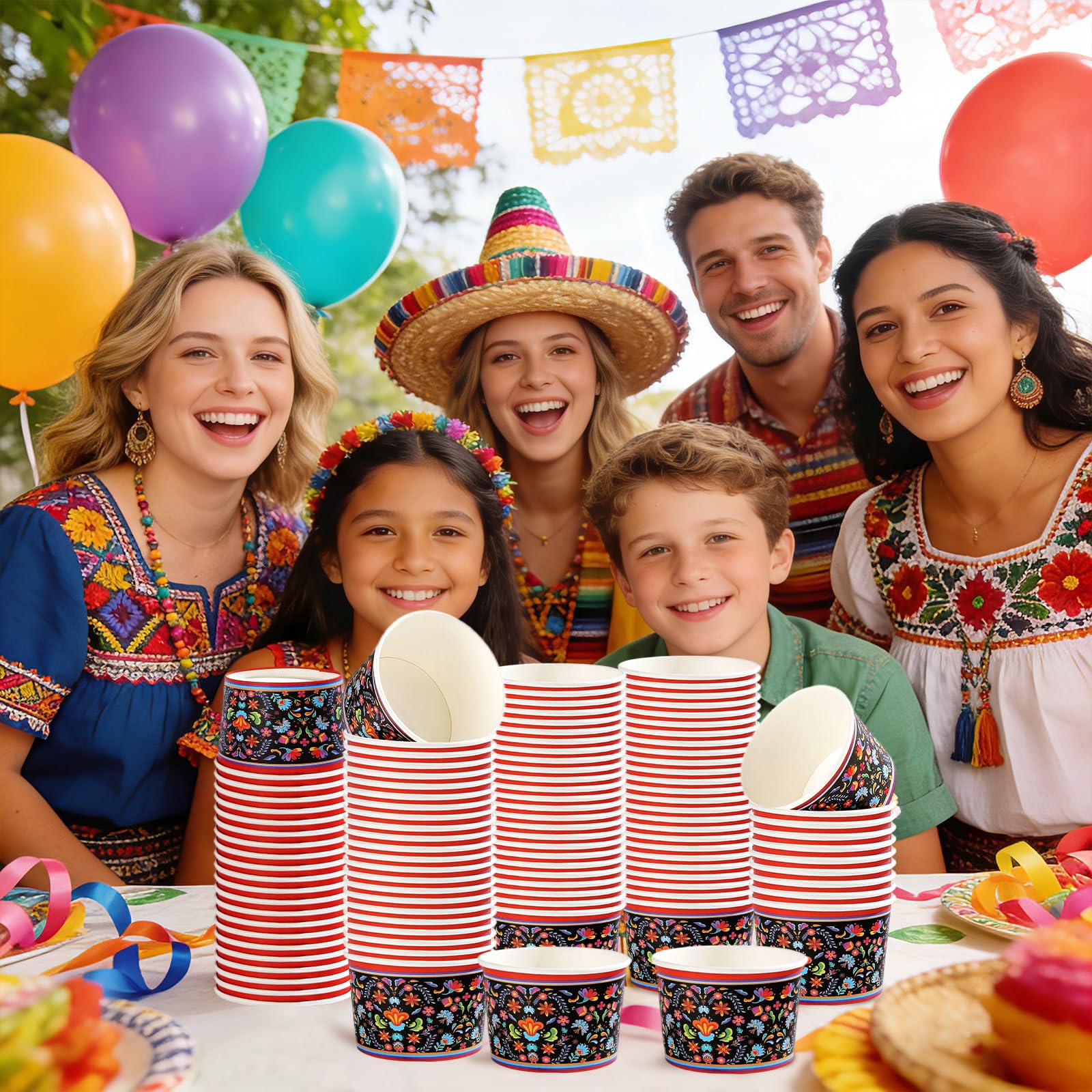 120 Pcs Mexican Floral Snack Cup - Grencian