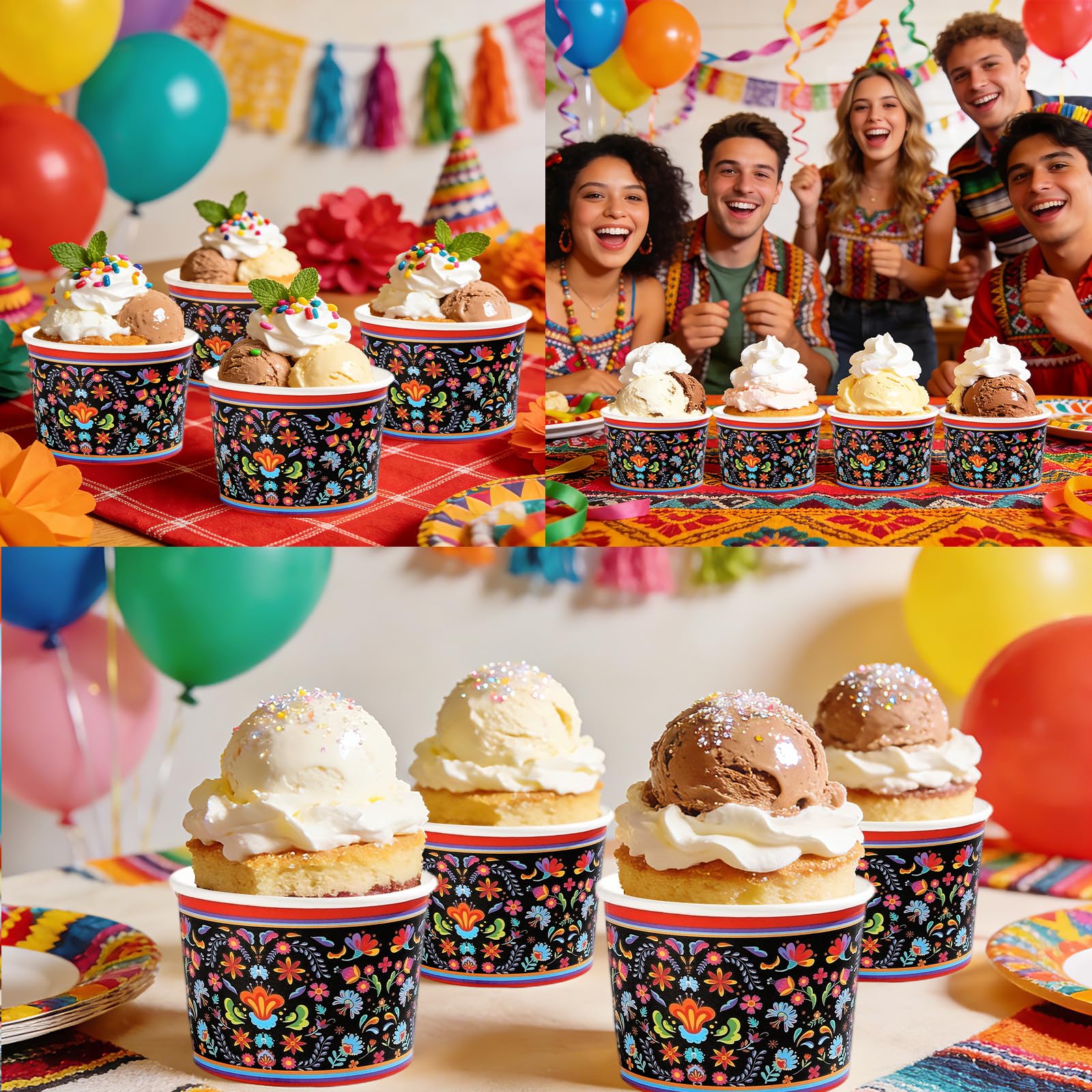 120 Pcs Mexican Floral Snack Cup - Grencian