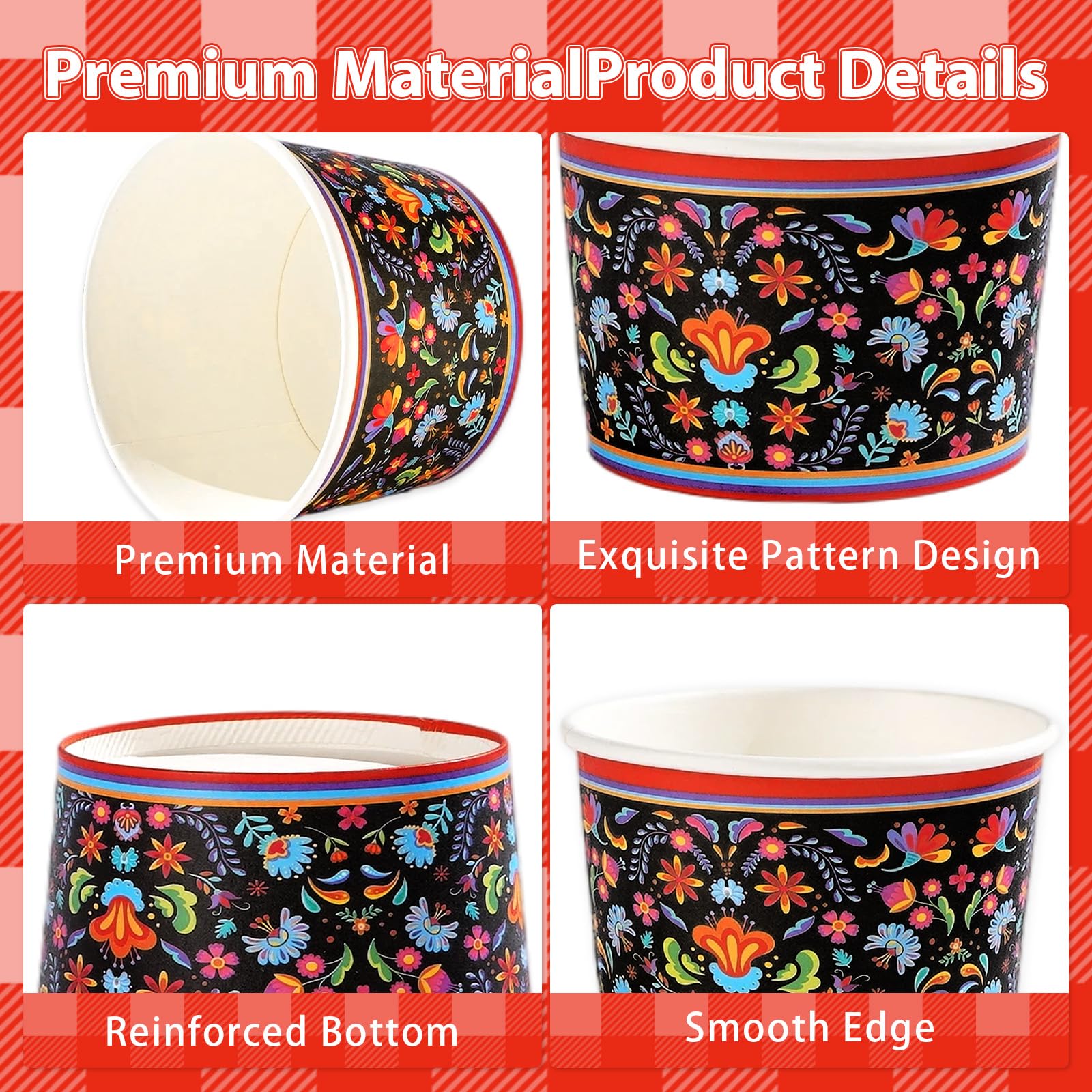 120 Pcs Mexican Floral Snack Cup - Grencian