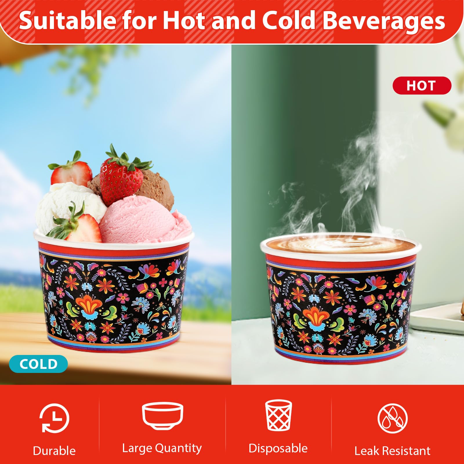 120 Pcs Mexican Floral Snack Cup - Grencian
