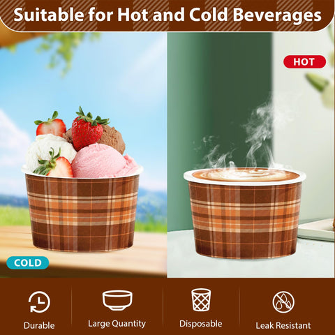 120 Pcs Orange Brown Gingham Ice Cream Snack Cup - Grencian
