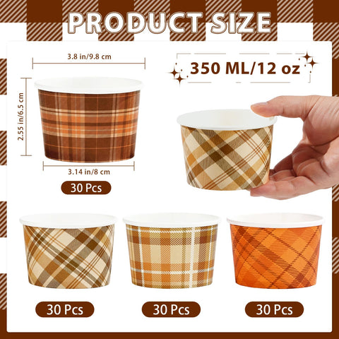 120 Pcs Orange Brown Gingham Ice Cream Snack Cup - Grencian