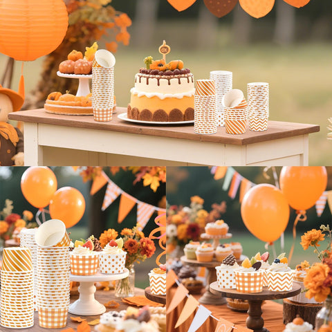 120 Pcs Orange Gingham Polka Dot Ice Cream Snack Cup - Grencian