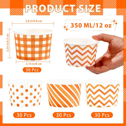 120 Pcs Orange Gingham Polka Dot Ice Cream Snack Cup - Grencian