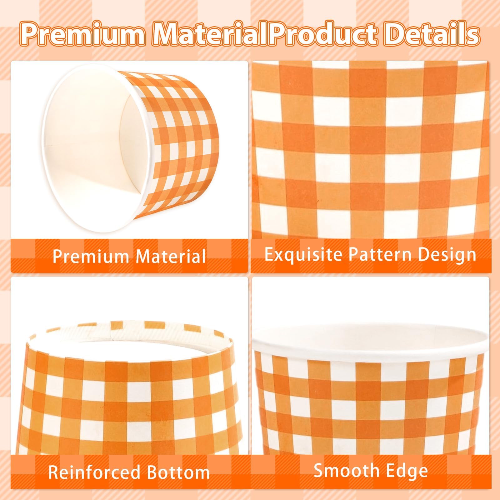 120 Pcs Orange Gingham Polka Dot Ice Cream Snack Cup - Grencian