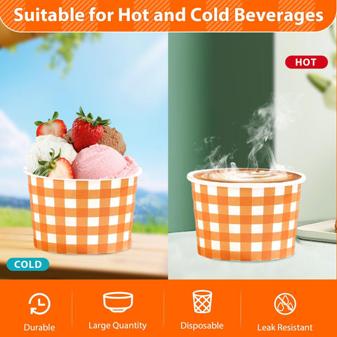 120 Pcs Orange Gingham Polka Dot Ice Cream Snack Cup - Grencian