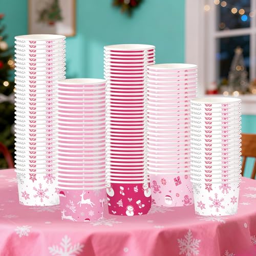 120 Pcs Pink Christmas Snack Cups - Grencian