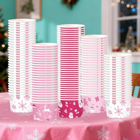 120 Pcs Pink Christmas Snack Cups - Grencian