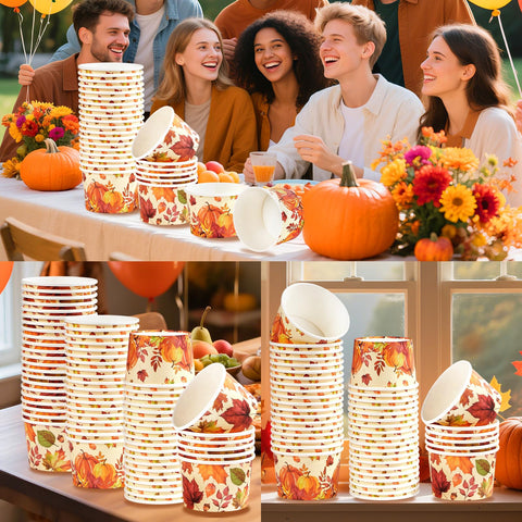120 Pcs Pumpkin Maple Leaves Ice Cream Snack Cup - Grencian