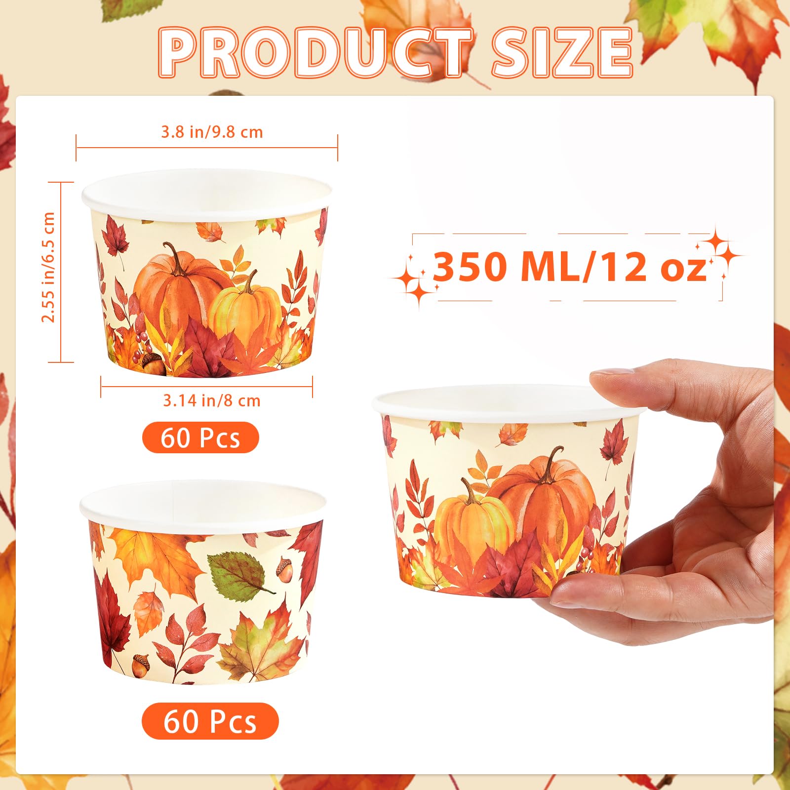 120 Pcs Pumpkin Maple Leaves Ice Cream Snack Cup - Grencian