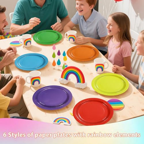 120 Pcs Rainbow Colorful Party Plates - Grencian