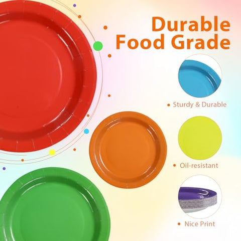 120 Pcs Rainbow Colorful Party Plates - Grencian