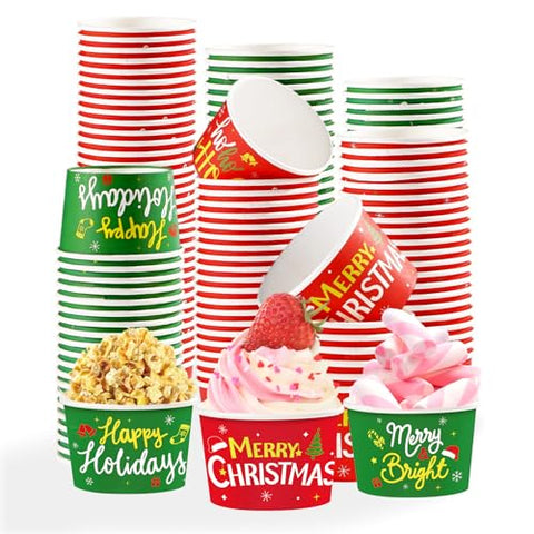 120 Pcs Red Green Merry Christmas Snack Cups - Grencian