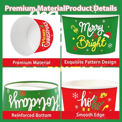120 Pcs Red Green Merry Christmas Snack Cups - Grencian