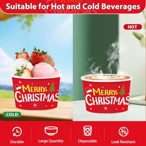 120 Pcs Red Green Merry Christmas Snack Cups - Grencian