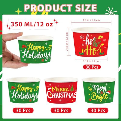 120 Pcs Red Green Merry Christmas Snack Cups - Grencian