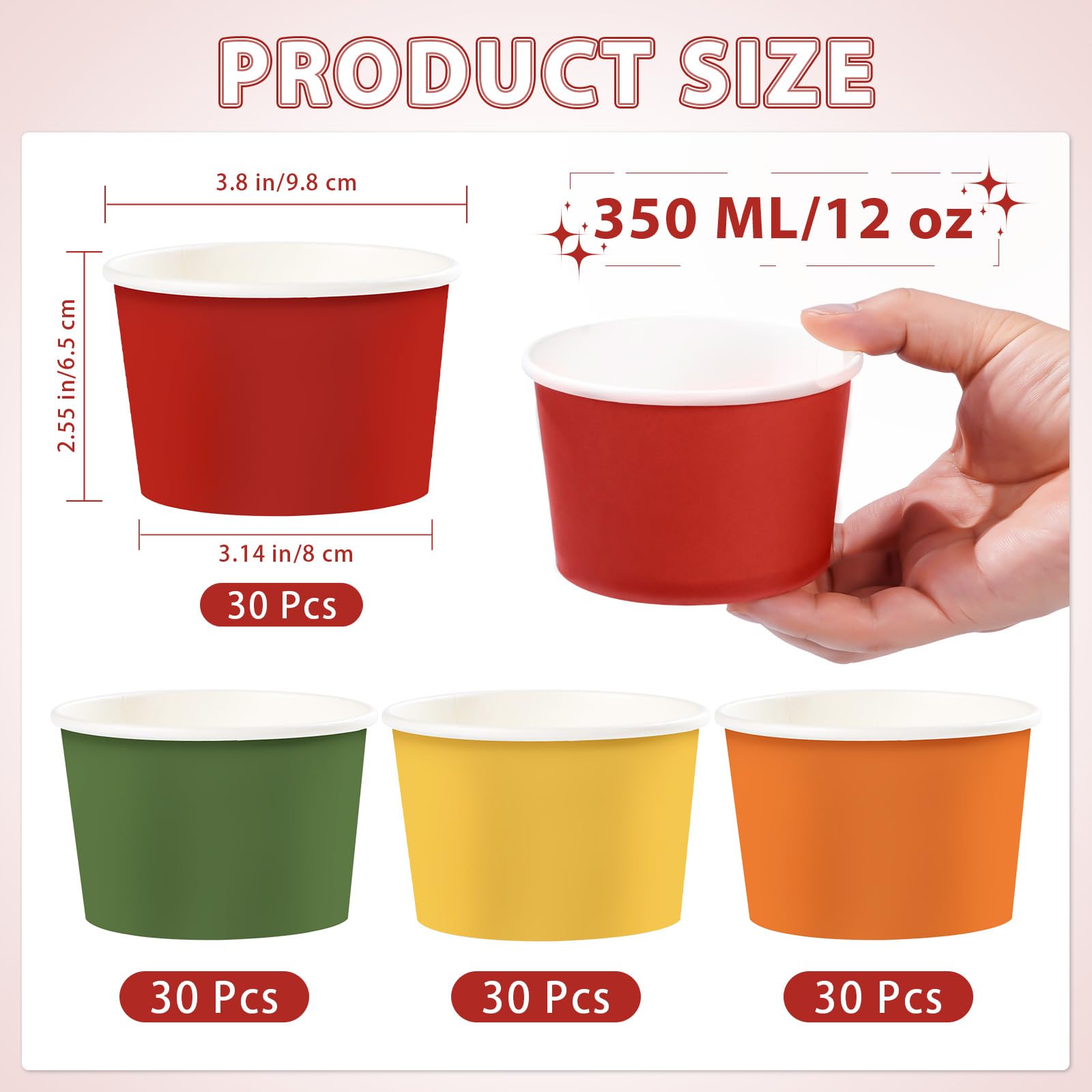 120 Pcs Red Orange Yellow Green Ice Cream Snack Cup - Grencian
