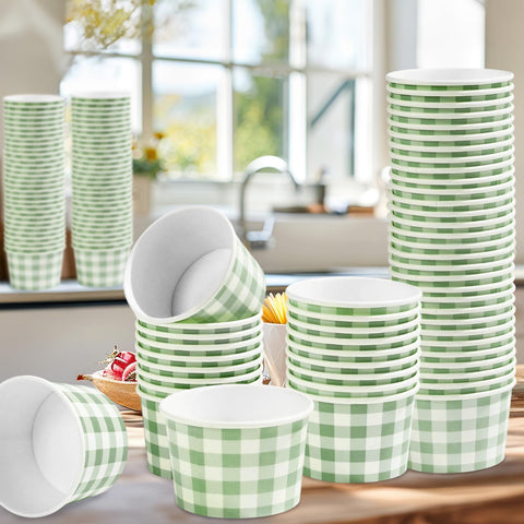 120 Pcs Sage Green Gingham Ice Cream Snack Cup - Grencian