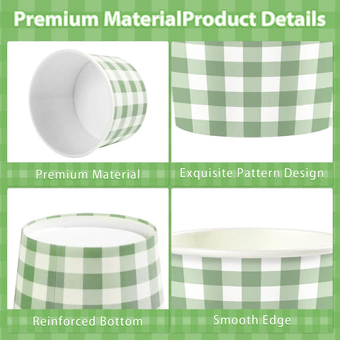 120 Pcs Sage Green Gingham Ice Cream Snack Cup - Grencian