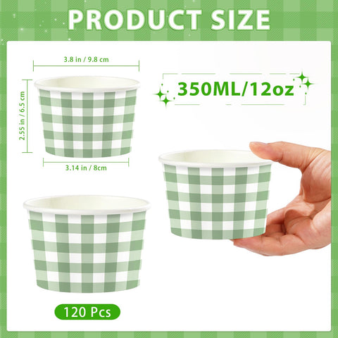 120 Pcs Sage Green Gingham Ice Cream Snack Cup - Grencian