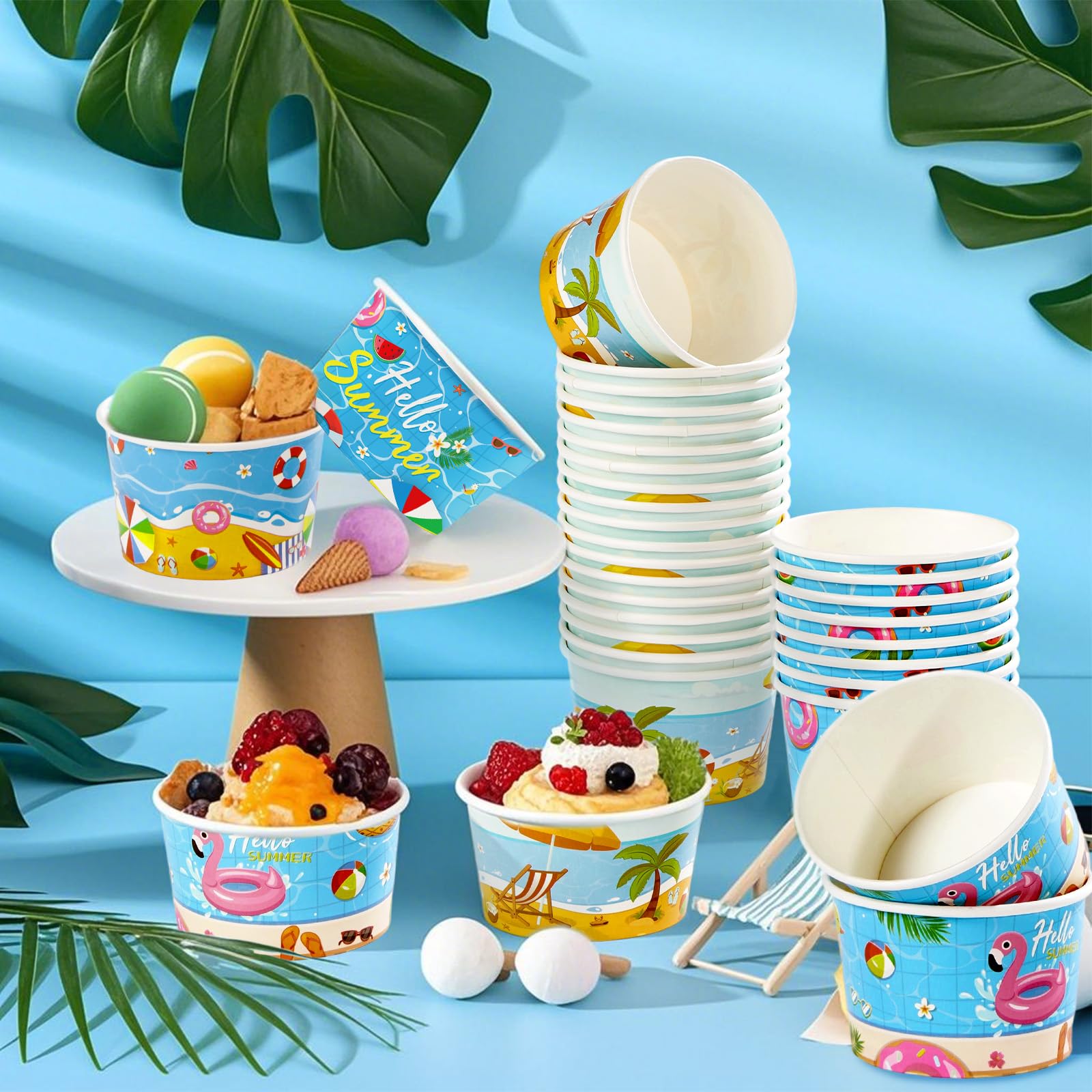 120 Pcs Summer Pool Ice Cream Snack Cup - Grencian
