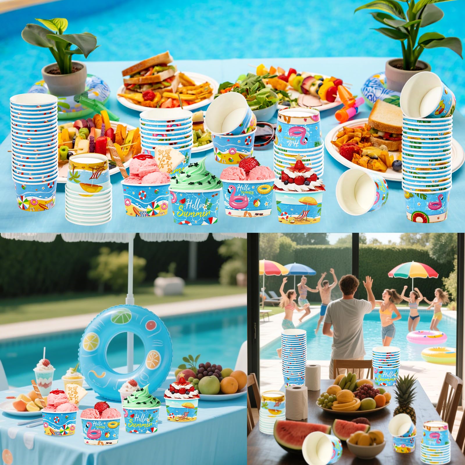 120 Pcs Summer Pool Ice Cream Snack Cup - Grencian
