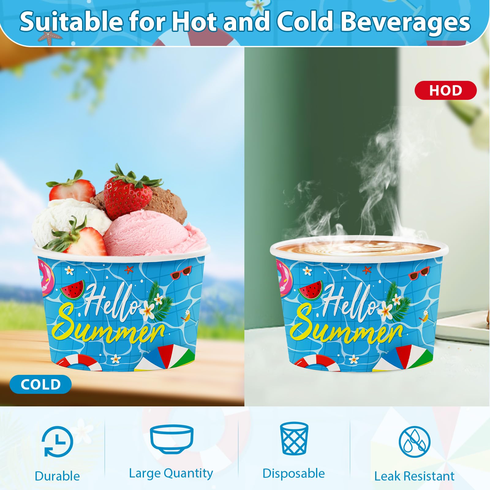 120 Pcs Summer Pool Ice Cream Snack Cup - Grencian