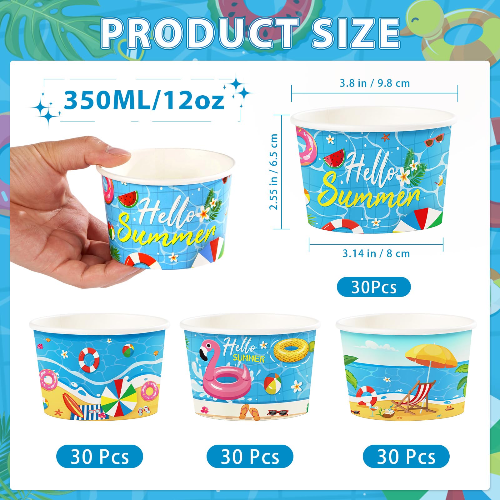 120 Pcs Summer Pool Ice Cream Snack Cup - Grencian