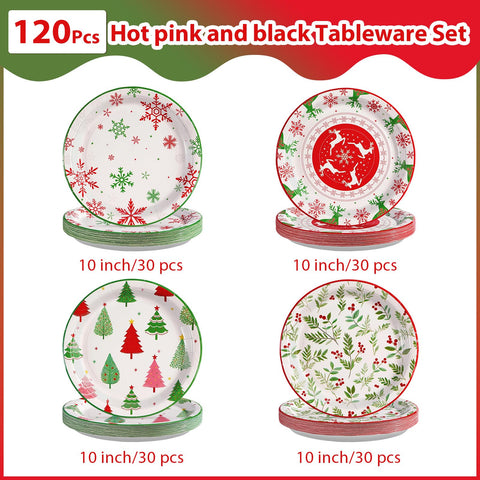 120 Pcs Xmas Snowflake Holly Leaf Party Plates - Grencian