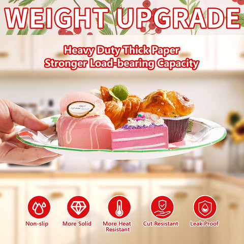 120 Pcs Xmas Snowflake Holly Leaf Party Plates - Grencian